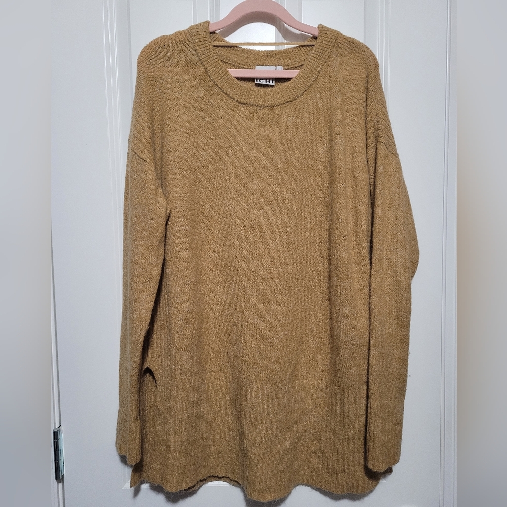Tan Crew Neck Sweater with Relaxed Fit
